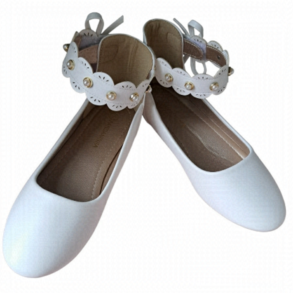 Girls PANDANINJA SARA white ballet shoes pearl ankle strap Cinderella princess 2